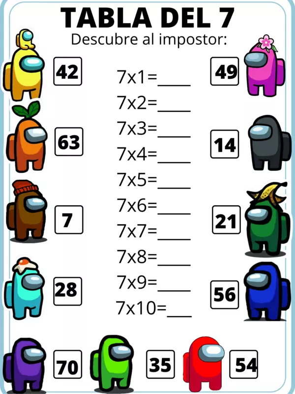 Tabla del 7 (Among us) profe.social